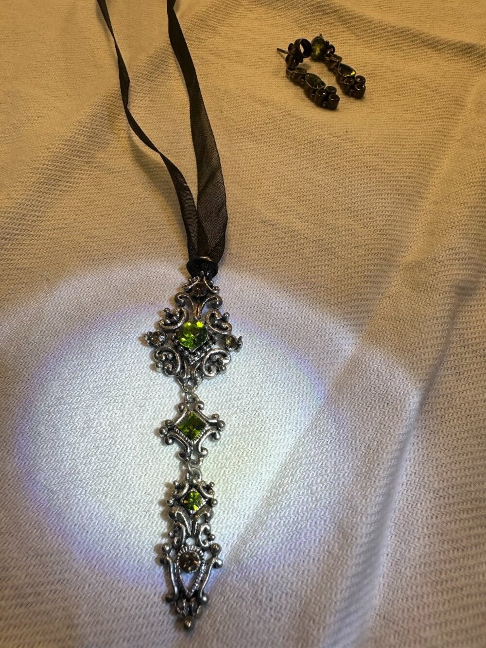 Vintage style antiqued silver and peridot Gothic Renaissance style jewelry set